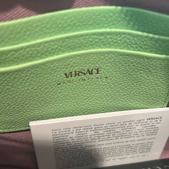 Versace Zip Top Medusa Emblem Wristlet Clutch Lime Green Leather Luxury - Picture 9 of 13